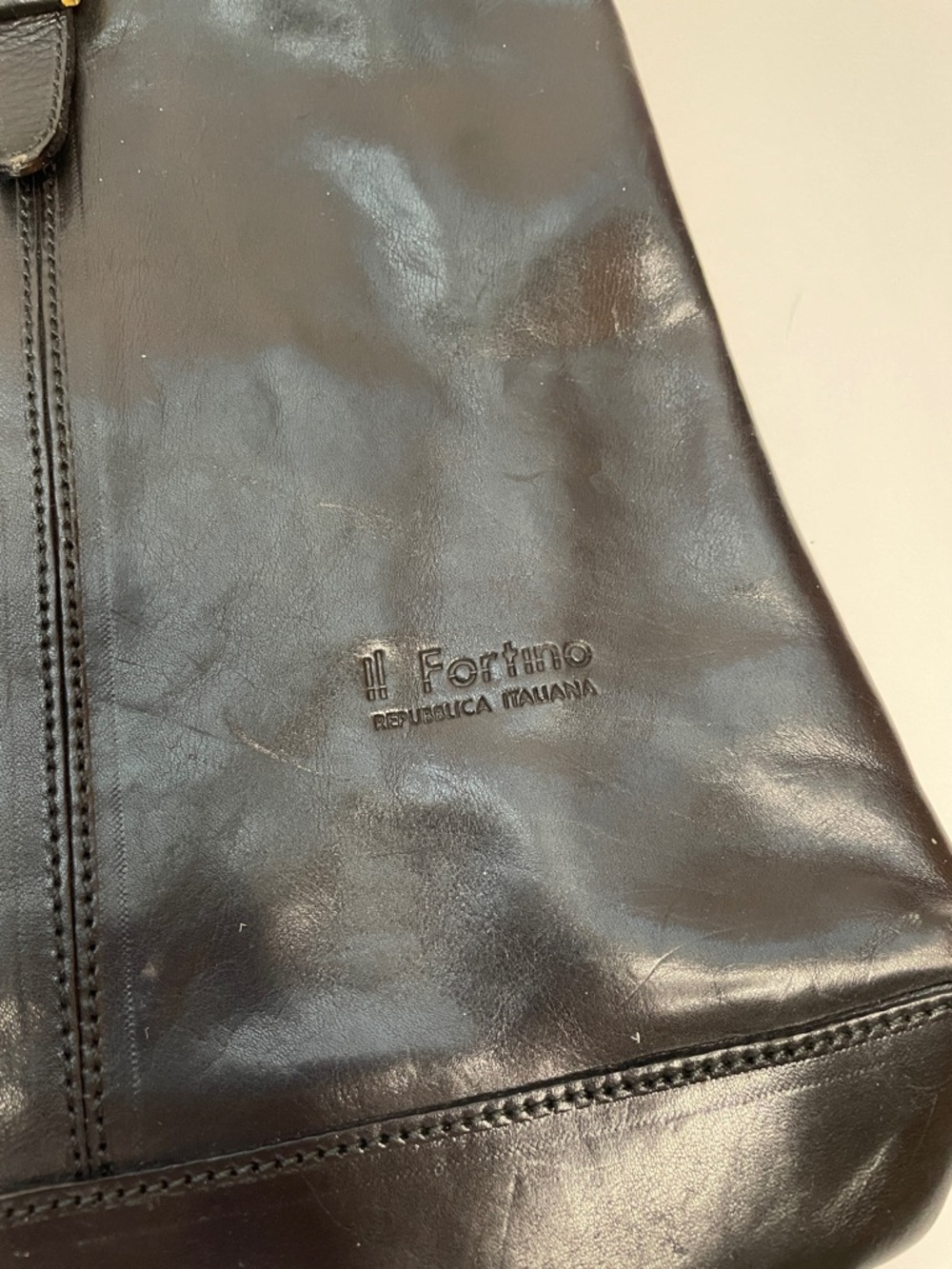 Vintage Black Leather Italian II FORTINO Backpack with Gold Accent. - Picture 2 of 7